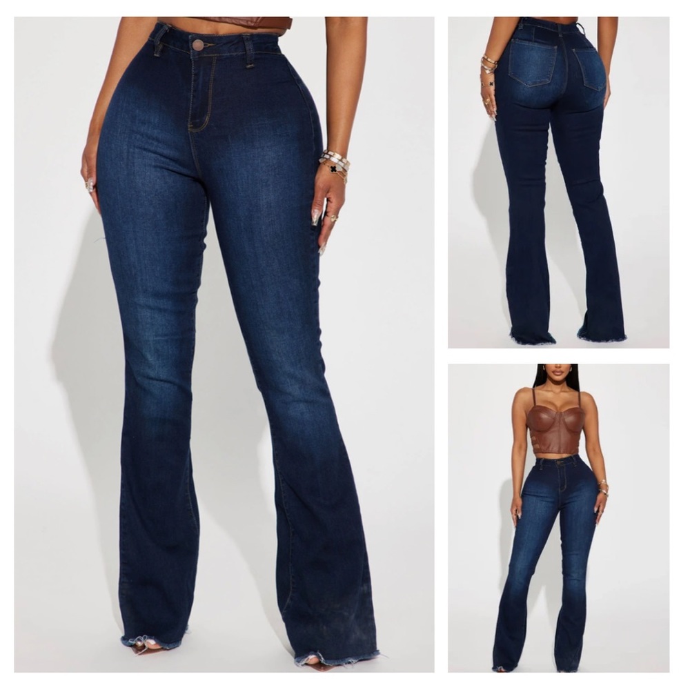 NWT Flare Jeans in Dark Wash with Fringe Bottom